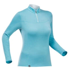 Women’s Long-sleeved Merino Zipped Neck T-shirt -Forclaz k04e2e154cb89eba4577e72474b97d758