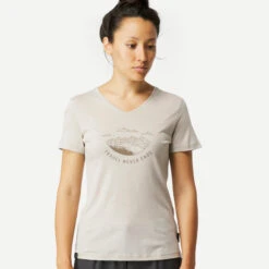 Women's Short-Sleeved Merino Wool Trekking Travel T-Shirt -Forclaz k09da4bf54d3e06133523839e2fdb221c