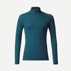 Men's Mountain Trekking Merino Wool Long-Sleeved T-Shirt With Zip Collar -Forclaz k262a849d922c157aaf28851aca06b950