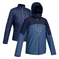 Men's 3-in-1 Waterproof Travel Trekking Jacket Travel 500 -10°C