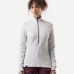 Women's Long-sleeved Mountain Trek Merino Wool T-shirt With Zipped Collar -Forclaz k8138bdb4c6b9c0d0dcb1d58cf1376505