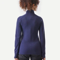 Women's Long-sleeved Mountain Trek Merino Wool T-shirt With Zipped Collar -Forclaz k93e859dc94301f59f903f6ec25e68562
