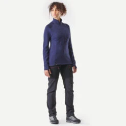 Women's Long-sleeved Mountain Trek Merino Wool T-shirt With Zipped Collar -Forclaz ke616f00954d81e3534a14b875058191d